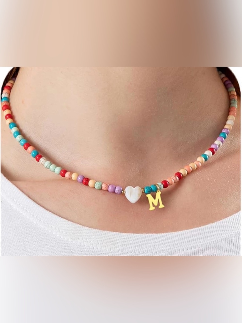 5for$10 Colorful Beaded Chocker Love Initial M Necklace